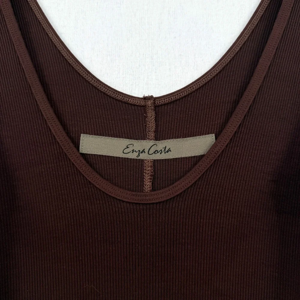 ENZA COSTA Silk Rib Knit Maxi Tank Dress Womens Small Brown Quiet Luxury NEW - Picture 10 of 12
